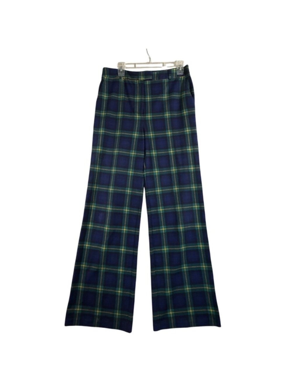 J.McLaughlin Brock Pant Regimental Plaid Blue Green Wide Leg Sz 8